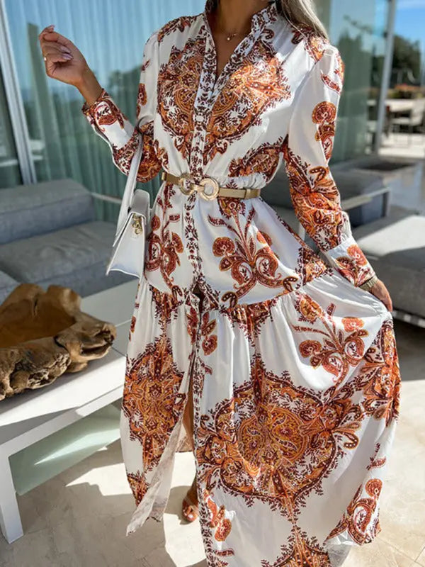Zone Planet | Cara's Loose Boho Vintage Long Sleeve Maxi Dress