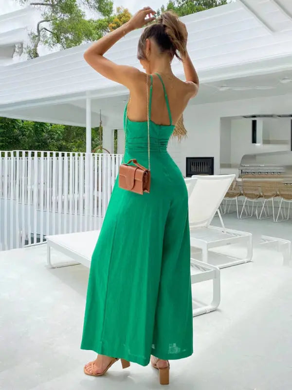 Blue Zone Planet | , comfortable and refreshing sleeveless waistless backless loose wide-leg jumpsuit BLUE ZONE PLANET