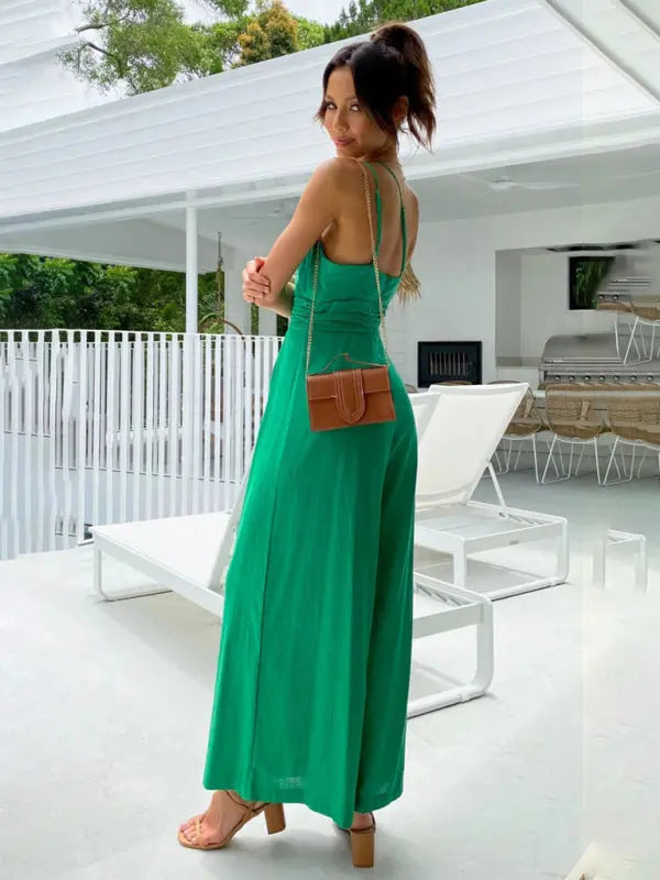 Blue Zone Planet | , comfortable and refreshing sleeveless waistless backless loose wide-leg jumpsuit BLUE ZONE PLANET