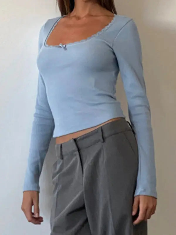 Blue Zone Planet |  and U-neck small lace knitted bottoming shirt BLUE ZONE PLANET