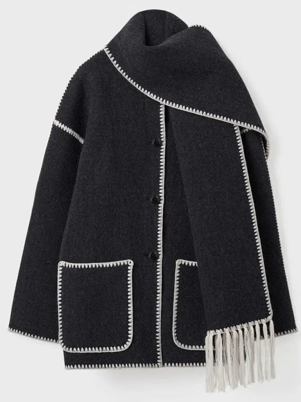 Blue Zone Planet | autumn and winter fashion woolen coat thickened loose with scarf tassels for women kakaclo
