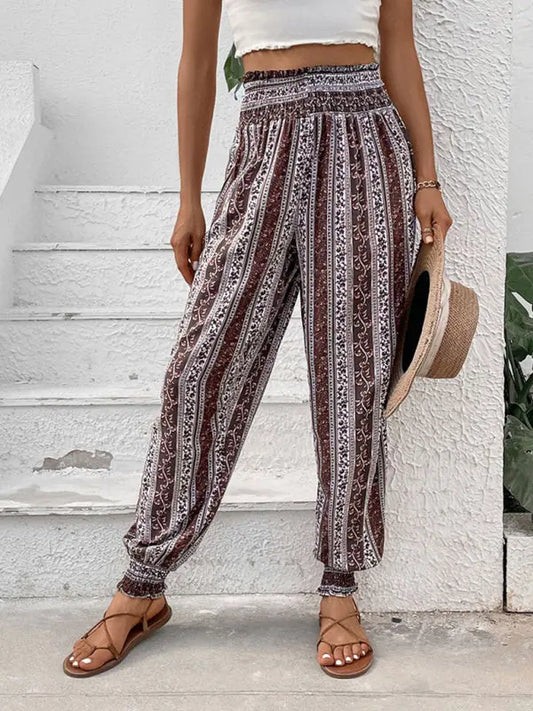 Blue Zone Planet |  elastic trousers ethnic style high waist printed trousers BLUE ZONE PLANET