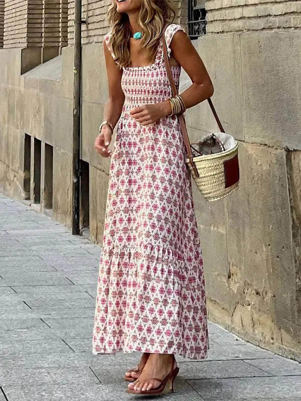 floral strappy maxi dress Blue Zone Planet COLOR:Olive Cypress Lace Ruffle Maxi Dress marketplaces/eci-store/codificado-revisado Hidden back zipper
