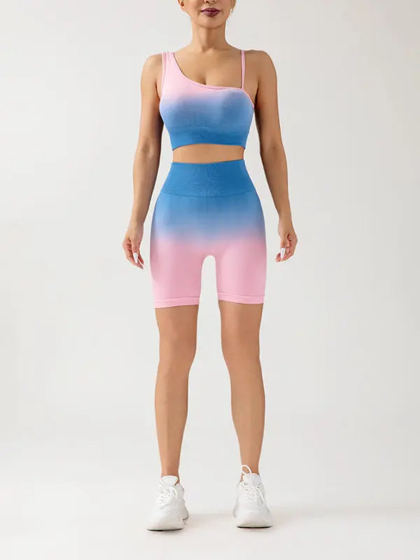 Blue Zone Planet |  gradient seamless breathable tight sports three-point yoga pants + top set BLUE ZONE PLANET