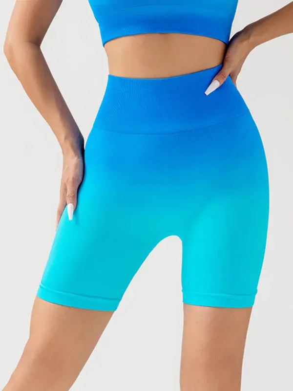 Blue Zone Planet |  gradient seamless breathable tight sports three-point yoga pants + top set BLUE ZONE PLANET
