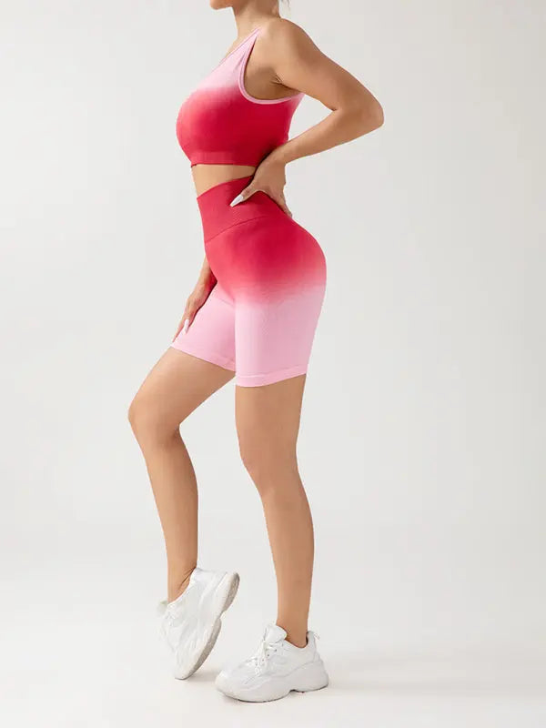 Blue Zone Planet |  gradient seamless breathable tight sports three-point yoga pants + top set BLUE ZONE PLANET