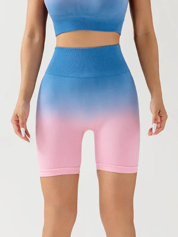 Blue Zone Planet |  gradient seamless breathable tight sports three-point yoga pants + top set BLUE ZONE PLANET