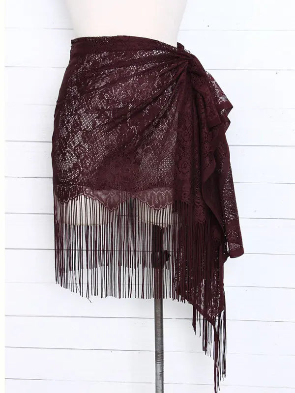 Blue Zone Planet |  hollow beach lace fringed blouse skirt BLUE ZONE PLANET