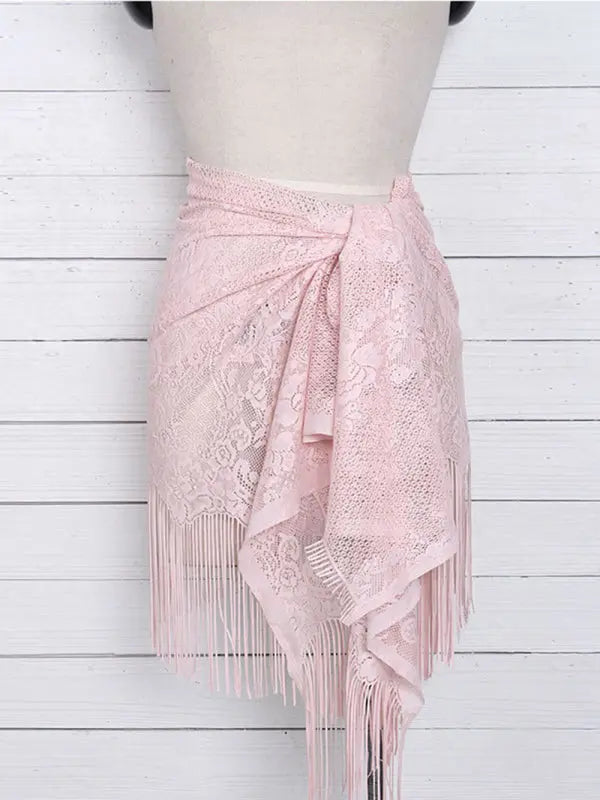 Blue Zone Planet |  hollow beach lace fringed blouse skirt BLUE ZONE PLANET