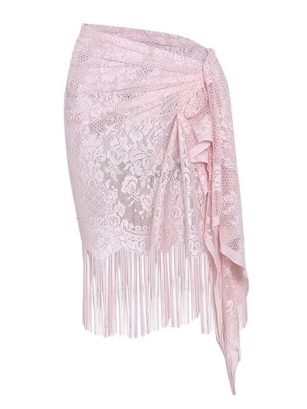 Blue Zone Planet |  hollow beach lace fringed blouse skirt BLUE ZONE PLANET