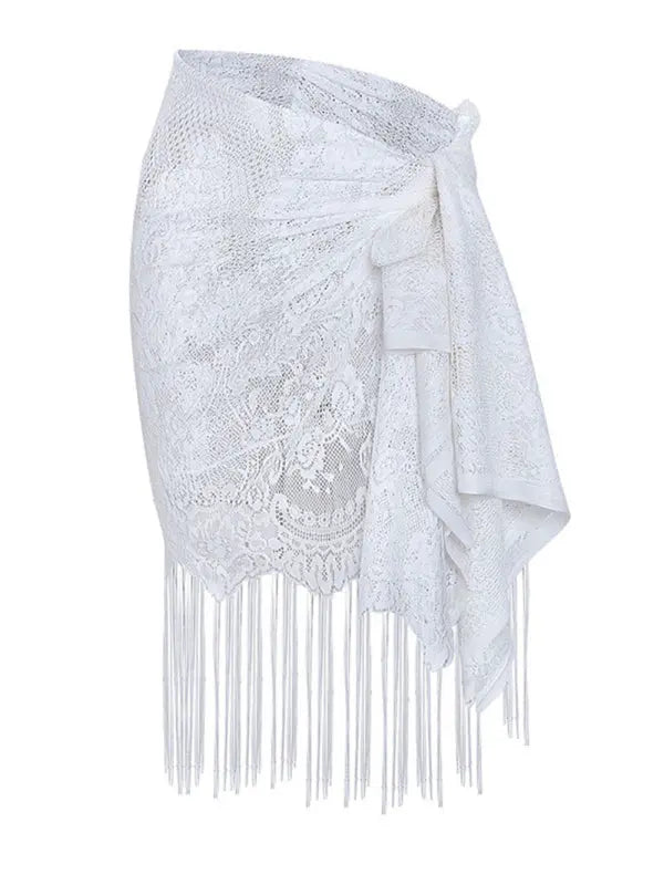 Blue Zone Planet |  hollow beach lace fringed blouse skirt BLUE ZONE PLANET
