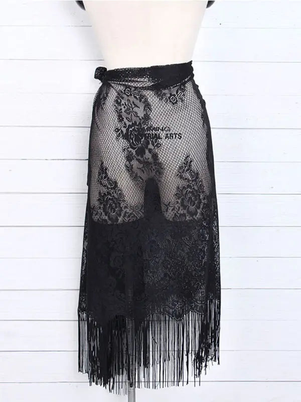 Blue Zone Planet |  hollow beach lace fringed blouse skirt BLUE ZONE PLANET