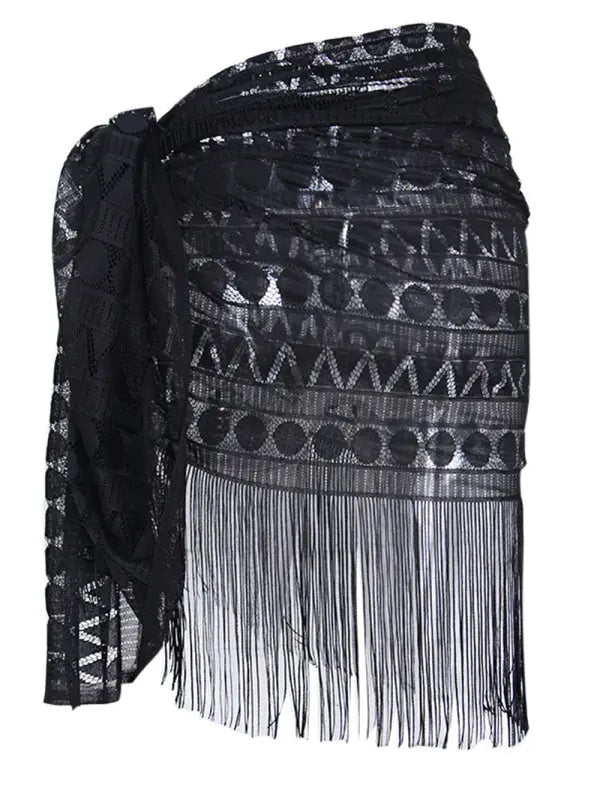 Blue Zone Planet |  hollow beach lace fringed blouse skirt BLUE ZONE PLANET