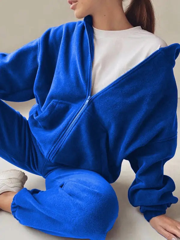 Blue Zone Planet |  hooded sweatshirt sports suit two piece set BLUE ZONE PLANET