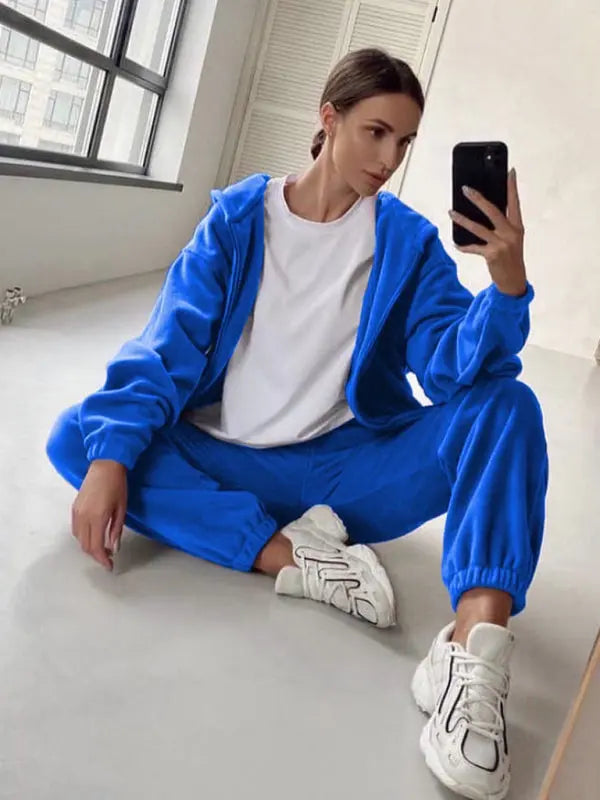 Blue Zone Planet |  hooded sweatshirt sports suit two piece set BLUE ZONE PLANET