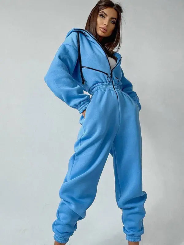 Blue Zone Planet |  hooded sweatshirt sports suit two piece set BLUE ZONE PLANET