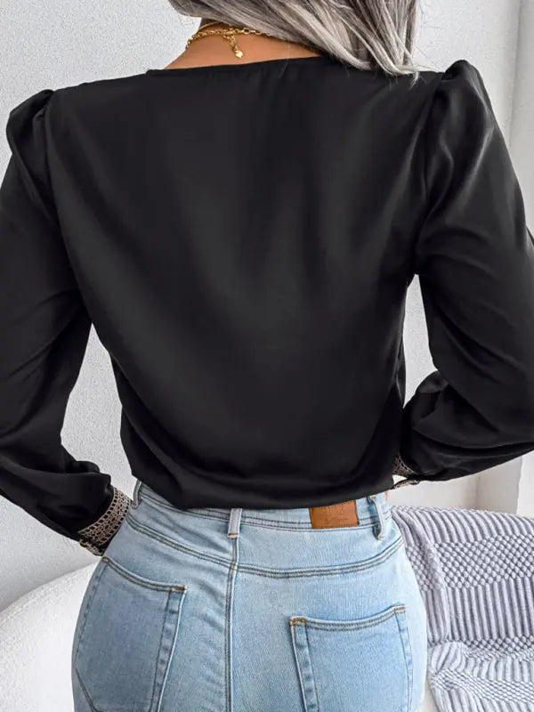 Blue Zone Planet |  lace V-neck Long Sleeve Chiffon shirt BLUE ZONE PLANET