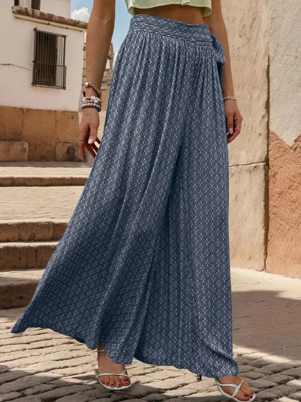 Blue Zone Planet |  lace-up high-waisted printed wide-leg trousers BLUE ZONE PLANET