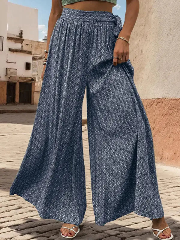 Blue Zone Planet |  lace-up high-waisted printed wide-leg trousers BLUE ZONE PLANET