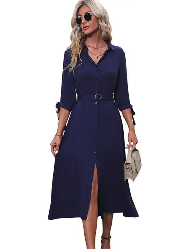 Blue Zone Planet |  long sleeve solid color european and american dress BLUE ZONE PLANET