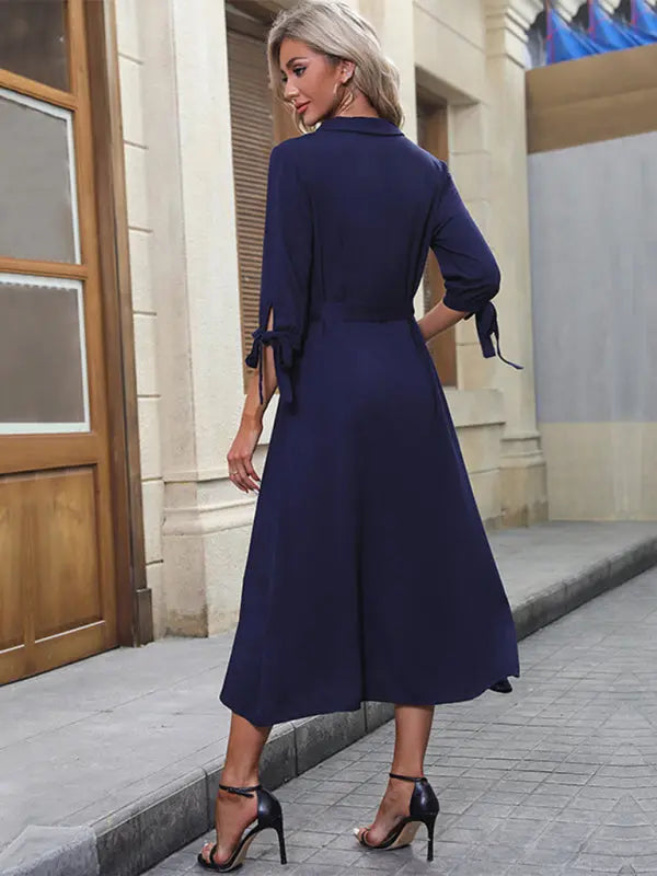 Blue Zone Planet |  long sleeve solid color european and american dress BLUE ZONE PLANET