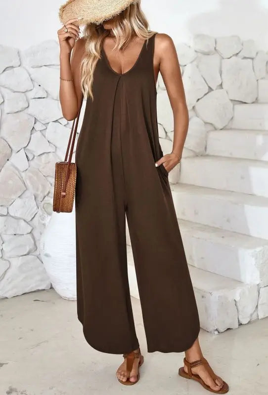 Blue Zone Planet |  sleeveless V-neck wide-leg jumpsuit with pockets BLUE ZONE PLANET