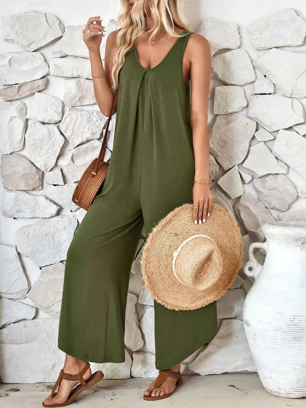Blue Zone Planet |  sleeveless V-neck wide-leg jumpsuit with pockets BLUE ZONE PLANET