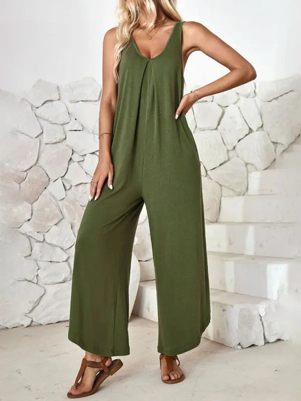 Blue Zone Planet |  sleeveless V-neck wide-leg jumpsuit with pockets BLUE ZONE PLANET
