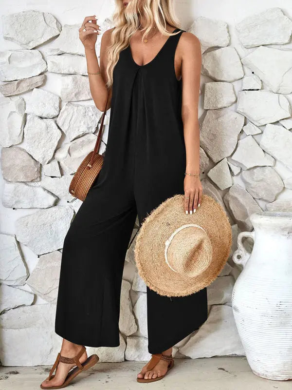 Blue Zone Planet |  sleeveless V-neck wide-leg jumpsuit with pockets BLUE ZONE PLANET