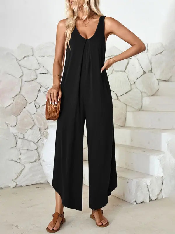 Blue Zone Planet |  sleeveless V-neck wide-leg jumpsuit with pockets BLUE ZONE PLANET