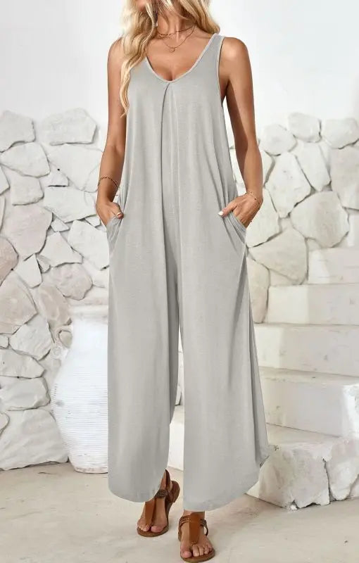 Blue Zone Planet |  sleeveless V-neck wide-leg jumpsuit with pockets BLUE ZONE PLANET