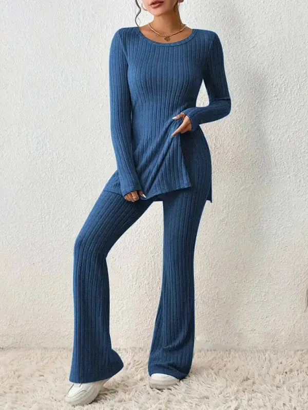 Blue Zone Planet |  slim side slit knitted two-piece set BLUE ZONE PLANET