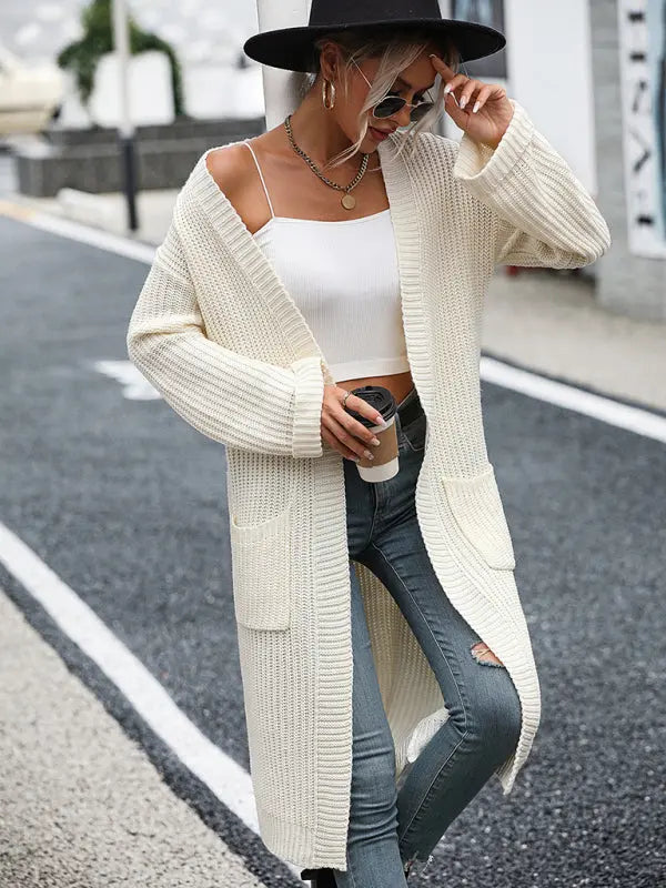 Blue Zone Planet |  solid color knitted sweater pocket coat sweater BLUE ZONE PLANET
