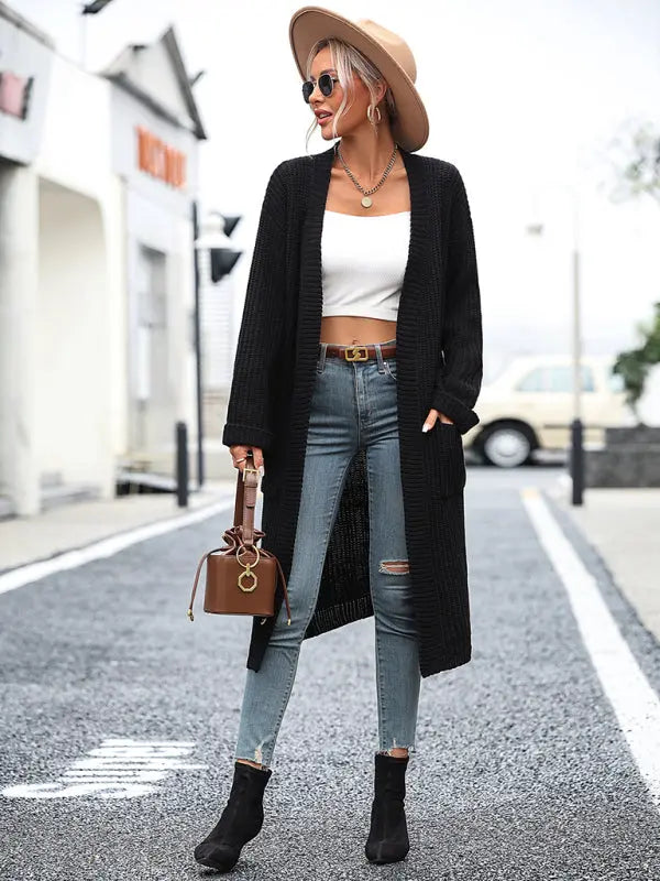 Blue Zone Planet |  solid color knitted sweater pocket coat sweater BLUE ZONE PLANET
