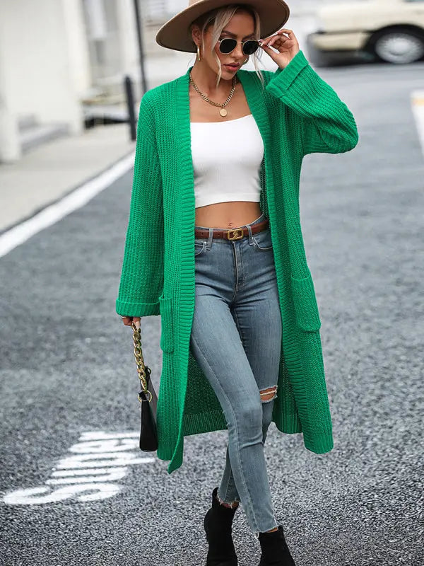 Blue Zone Planet |  solid color knitted sweater pocket coat sweater BLUE ZONE PLANET