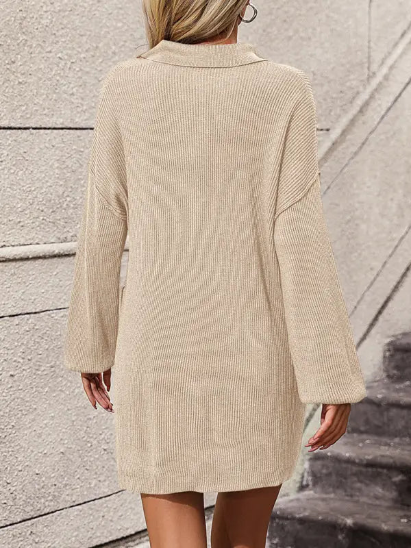 Blue Zone Planet |  solid color lapel button sweater mid-length coat sweater BLUE ZONE PLANET