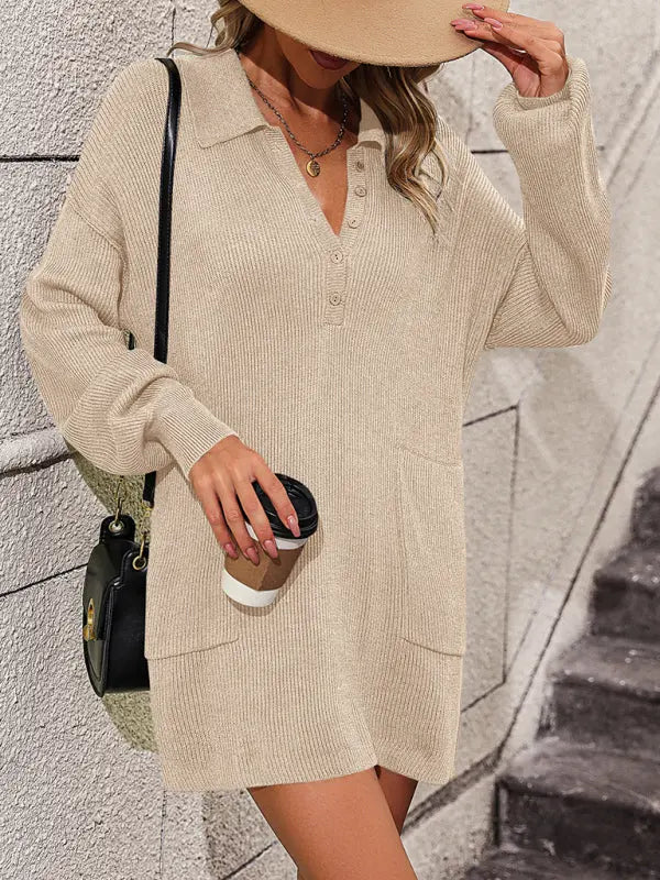 Blue Zone Planet |  solid color lapel button sweater mid-length coat sweater BLUE ZONE PLANET