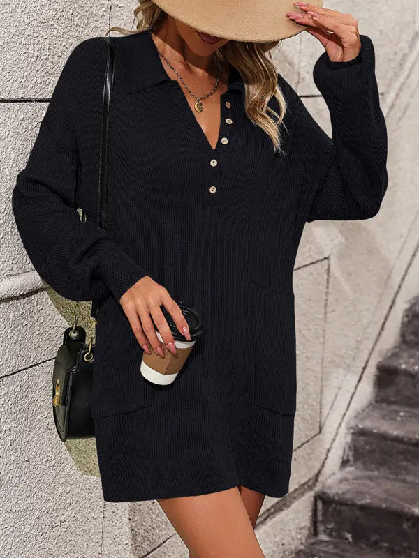 Blue Zone Planet |  solid color lapel button sweater mid-length coat sweater BLUE ZONE PLANET