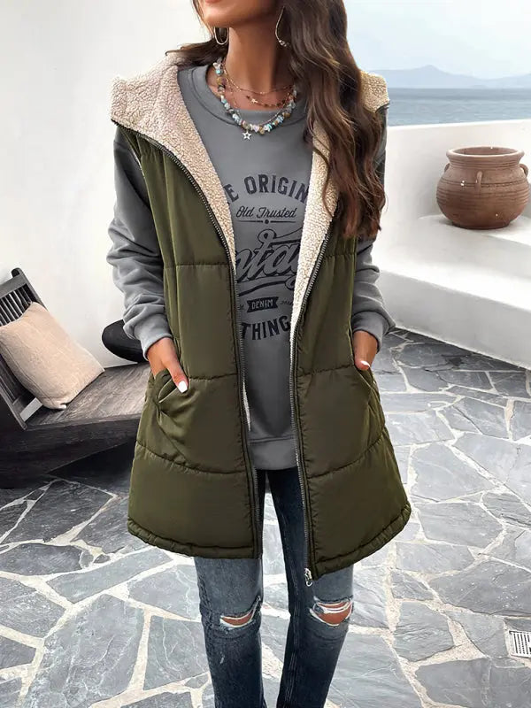 Blue Zone Planet |  solid color winter loose commuting mid-length hooded cotton coat BLUE ZONE PLANET
