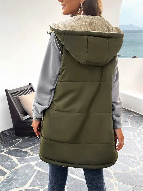 Blue Zone Planet |  solid color winter loose commuting mid-length hooded cotton coat BLUE ZONE PLANET