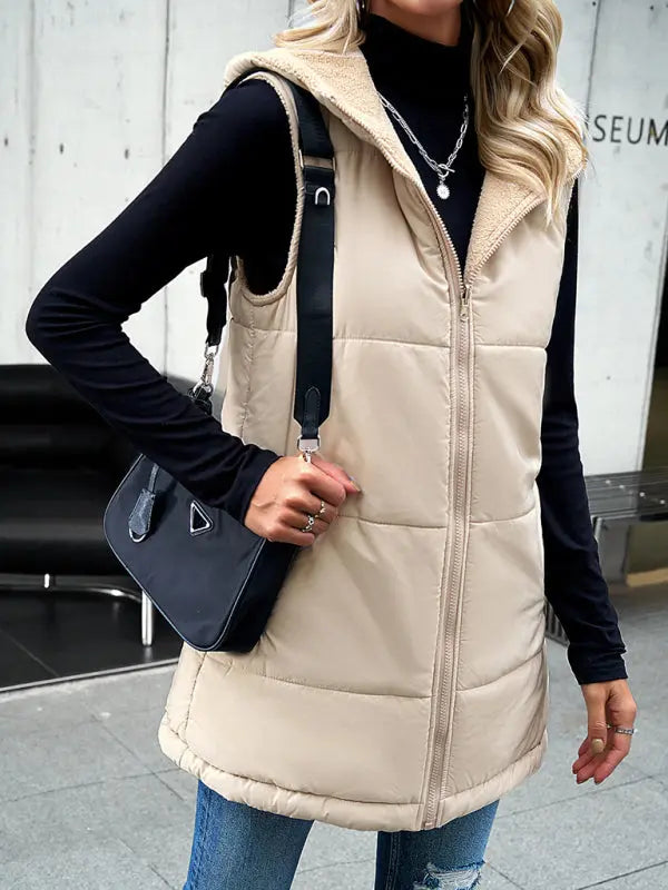 Blue Zone Planet |  solid color winter loose commuting mid-length hooded cotton coat BLUE ZONE PLANET