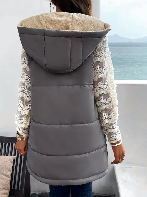 Blue Zone Planet |  solid color winter loose commuting mid-length hooded cotton coat BLUE ZONE PLANET
