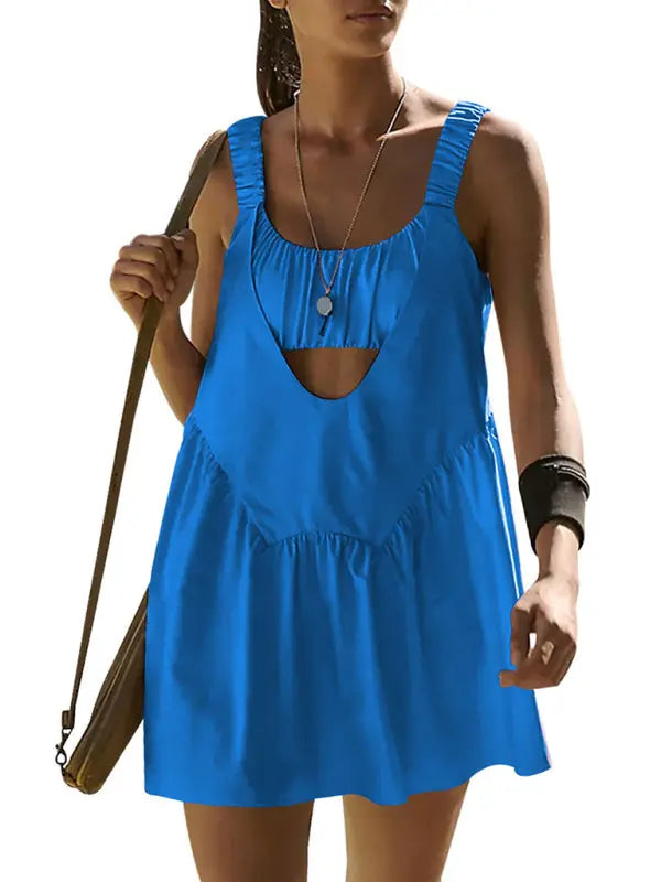 Blue Zone Planet |  spaghetti strap backless outdoor sports yoga tennis skirt dress + shorts set BLUE ZONE PLANET