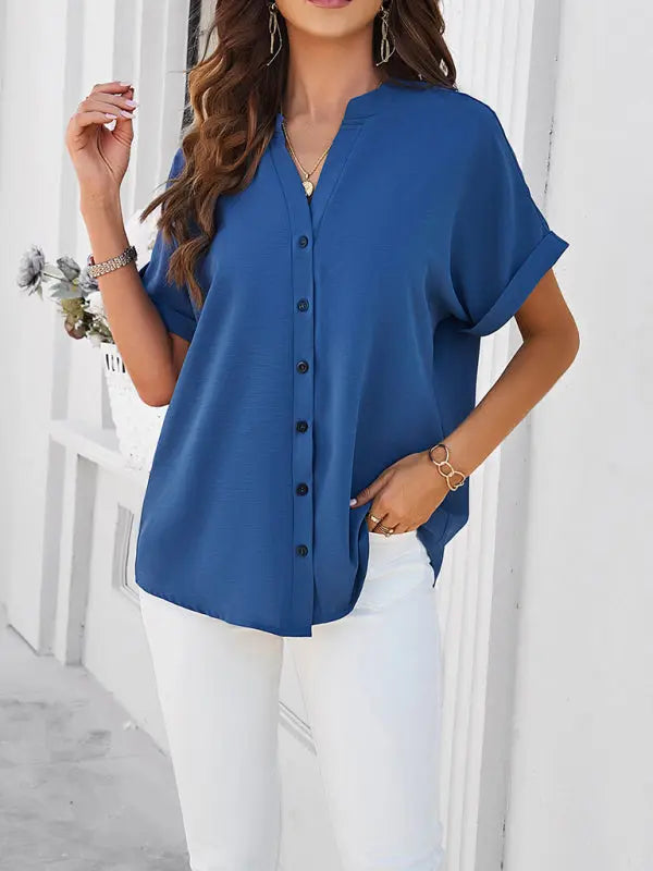 Blue Zone Planet |  spring and summer solid color stand collar shirt BLUE ZONE PLANET