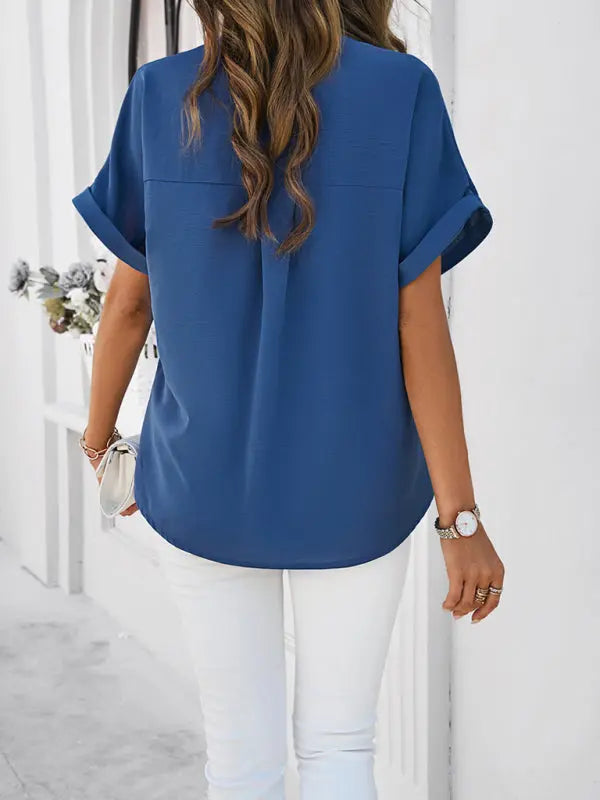 Blue Zone Planet |  spring and summer solid color stand collar shirt BLUE ZONE PLANET