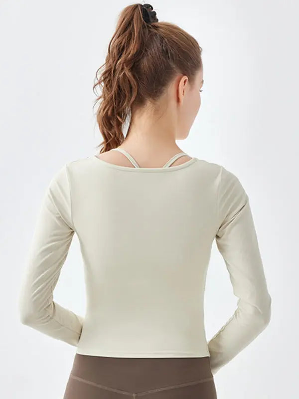 Blue Zone Planet |  square collar irregular hem sports long-sleeved quick-drying running fitness yoga clothing BLUE ZONE PLANET