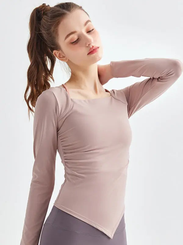 Blue Zone Planet |  square collar irregular hem sports long-sleeved quick-drying running fitness yoga clothing BLUE ZONE PLANET