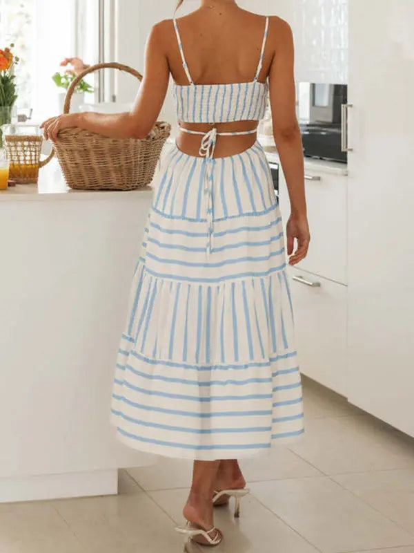 Blue Zone Planet |  strapless striped long patchwork dress with exposed waist BLUE ZONE PLANET
