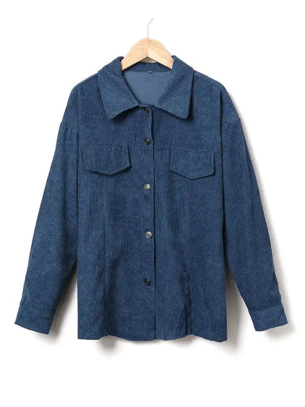 Blue Zone Planet | style corduroy solid color breasted loose long-sleeved shirt BLUE ZONE PLANET