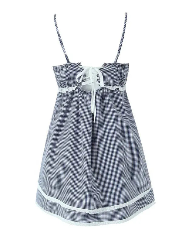 Blue Zone Planet |  style lace plaid printed strappy spaghetti strap dress BLUE ZONE PLANET